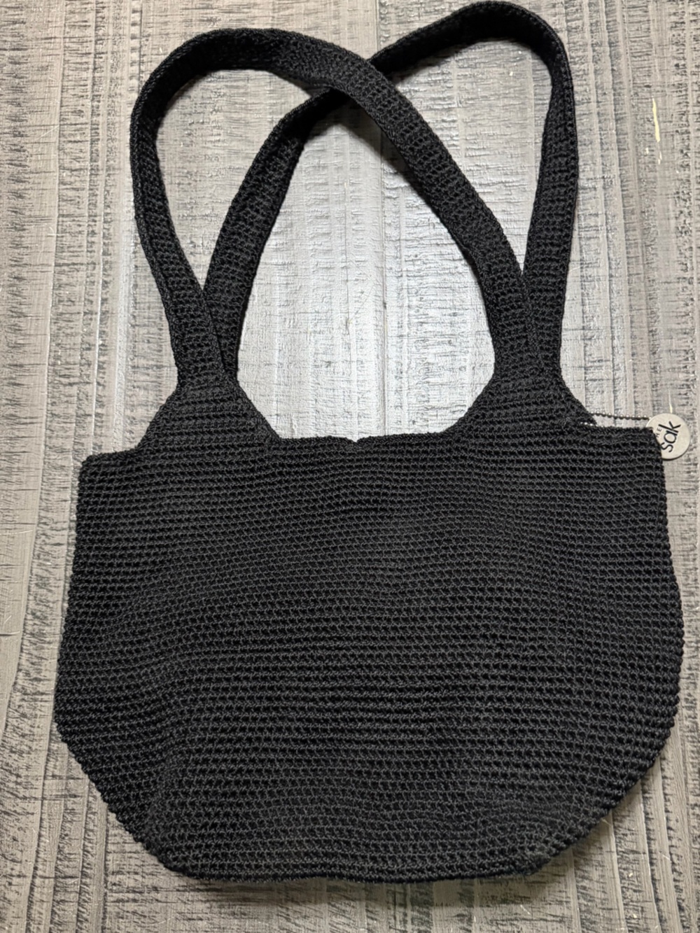 The Sak Black Knit Vintage Tote with Bag Charm